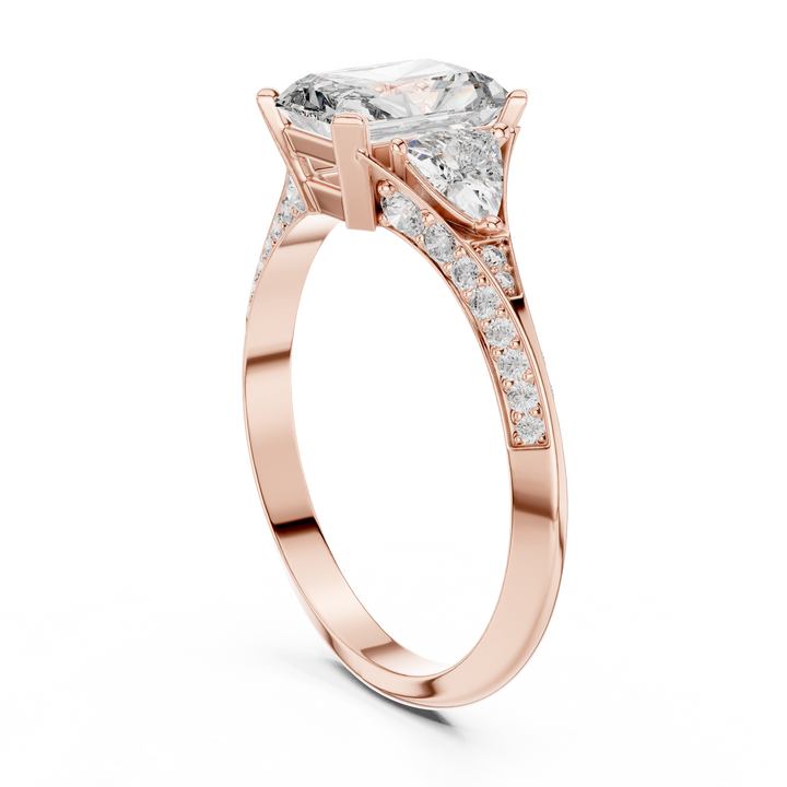 Rose Gold Solitaire Diamond Ring with Accent Diamonds