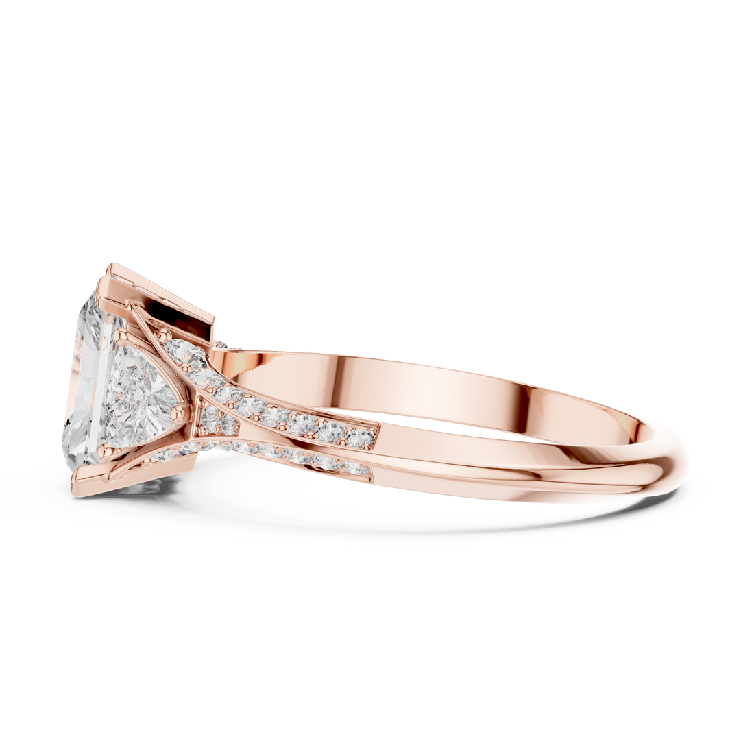 Rose Gold Solitaire Diamond Ring with Accent Diamonds