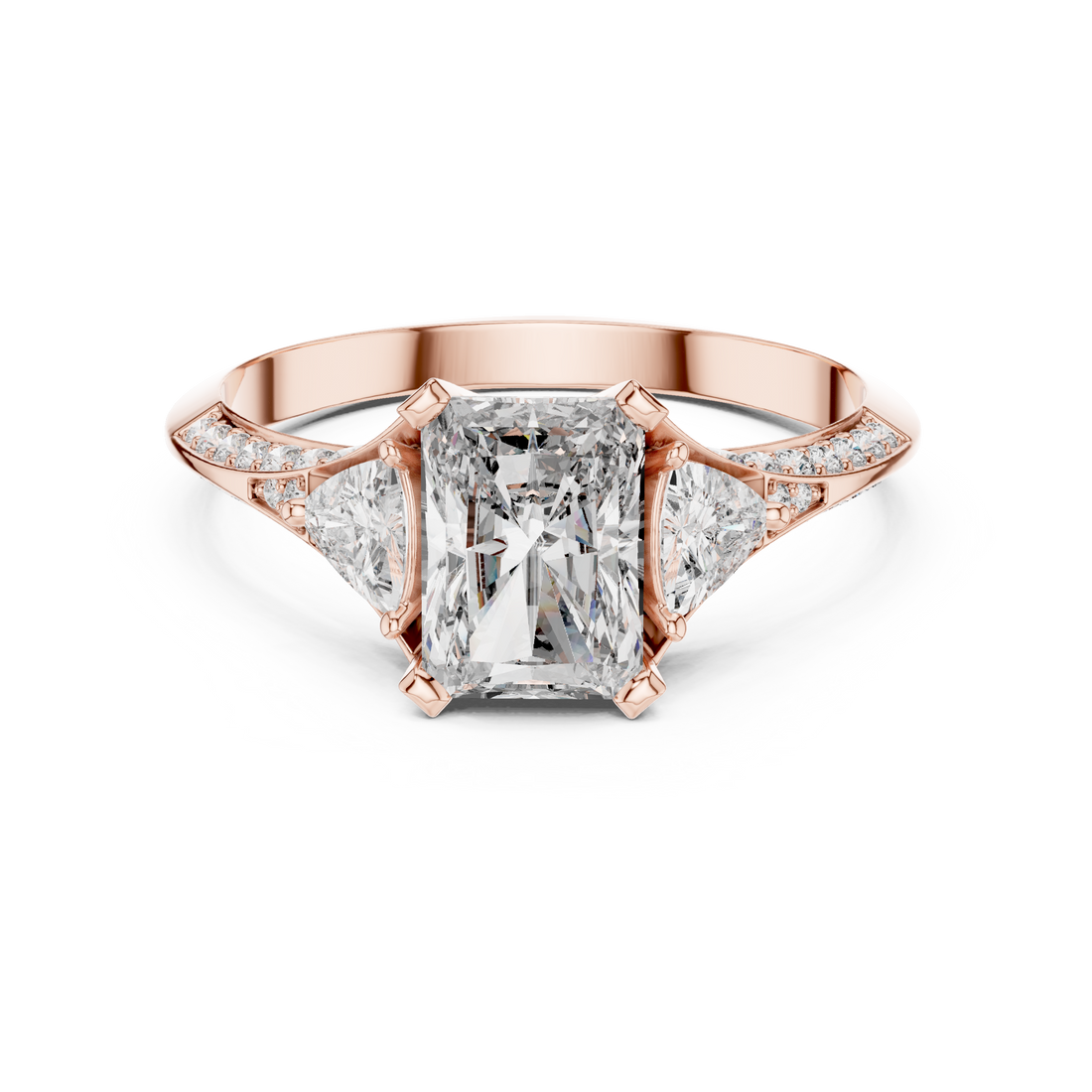 Rose Gold Solitaire Diamond Ring with Accent Diamonds