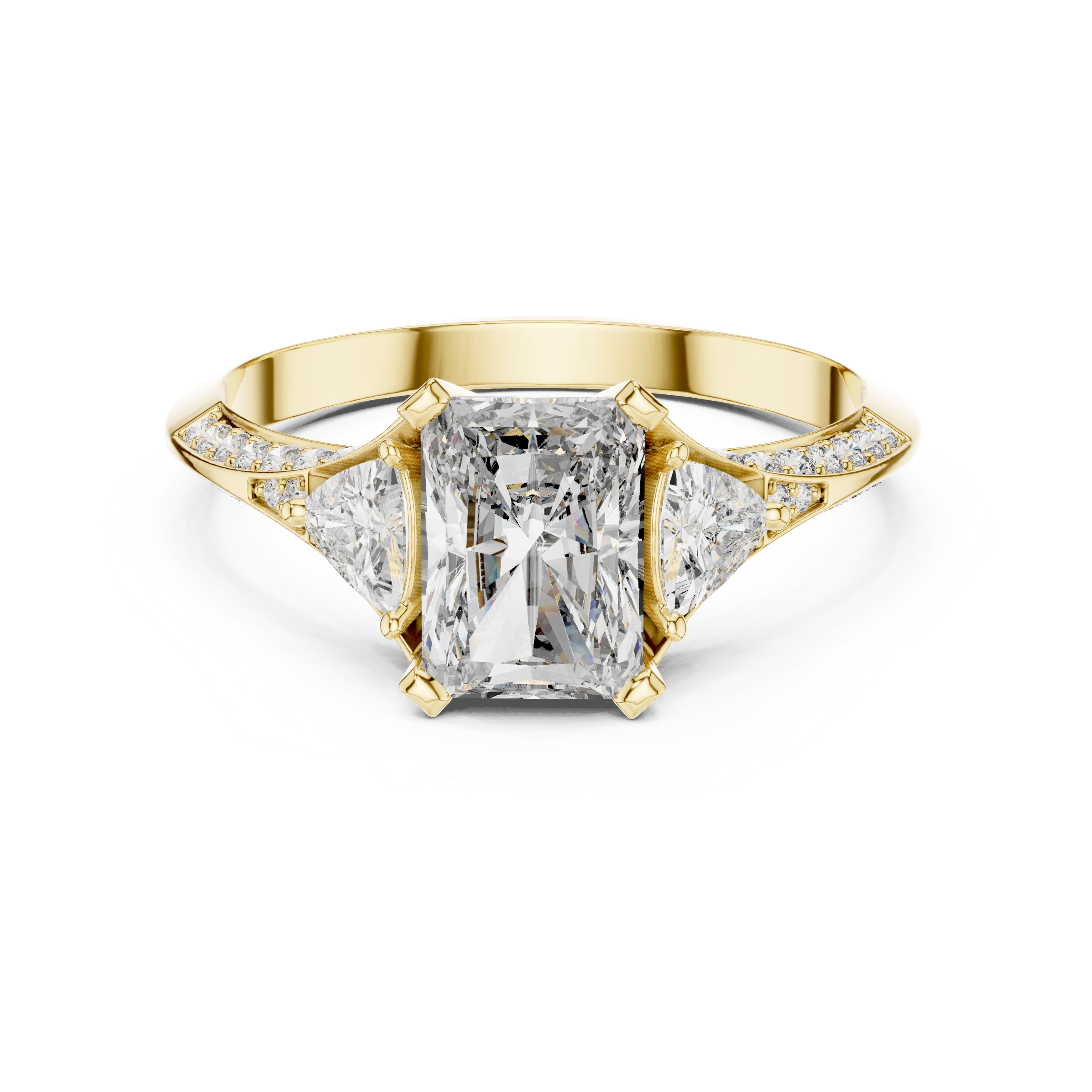 Radiant-Cut Diamond Three-Stone Engagement Ring in 14K/18K Gold
