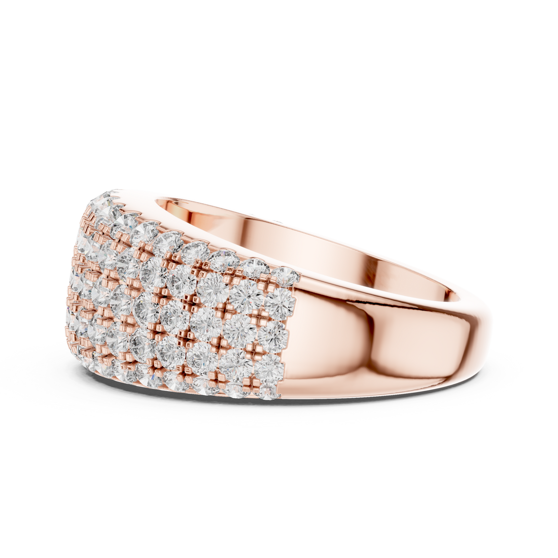 Rose Gold Triple Row Lab-Grown Diamond Band Ring | IGI Certified | Kiashaa Jewellery