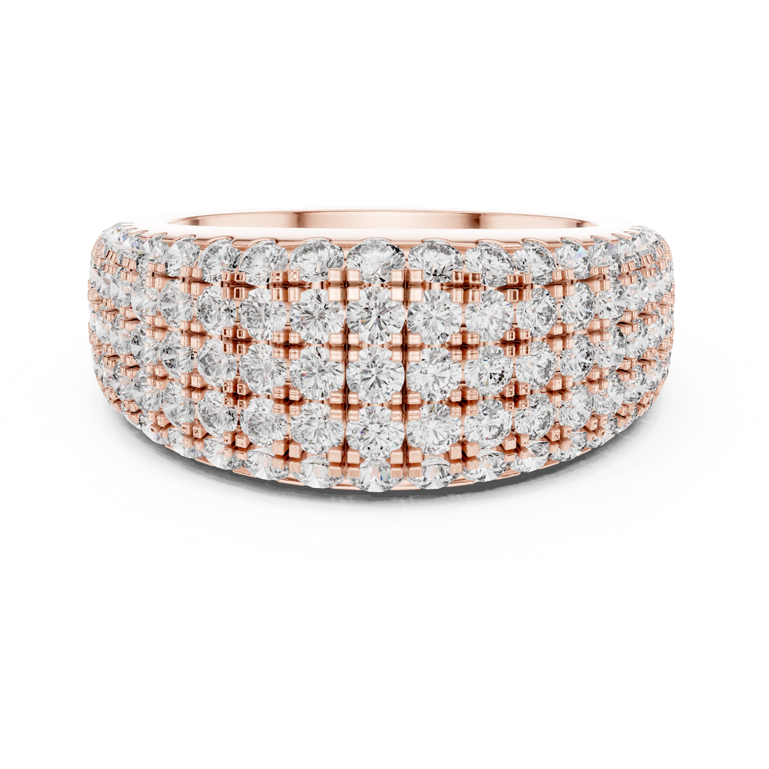 Rose Gold Triple Row Lab-Grown Diamond Band Ring | IGI Certified | Kiashaa Jewellery