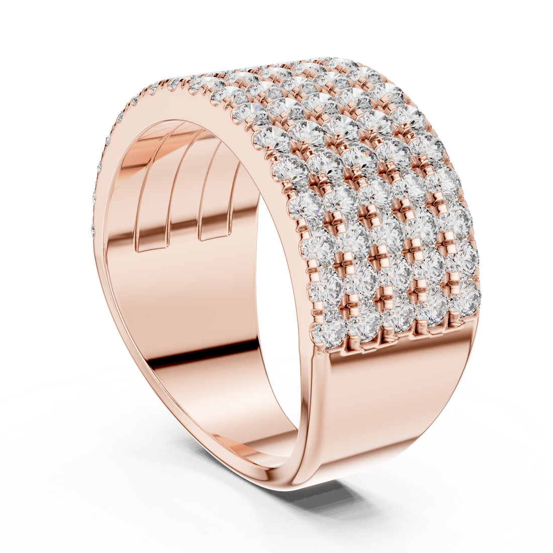 Rose Gold Multi-Row Lab-Grown Diamond Wide Band Ring | IGI Certified | Kiashaa Jewellery