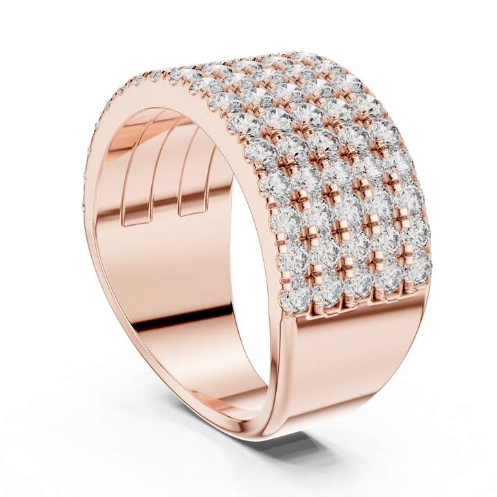 Rose Gold Multi-Row Lab-Grown Diamond Wide Band Ring | IGI Certified | Kiashaa Jewellery