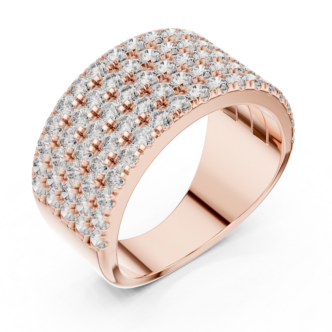 Rose Gold Multi-Row Lab-Grown Diamond Wide Band Ring | IGI Certified | Kiashaa Jewellery