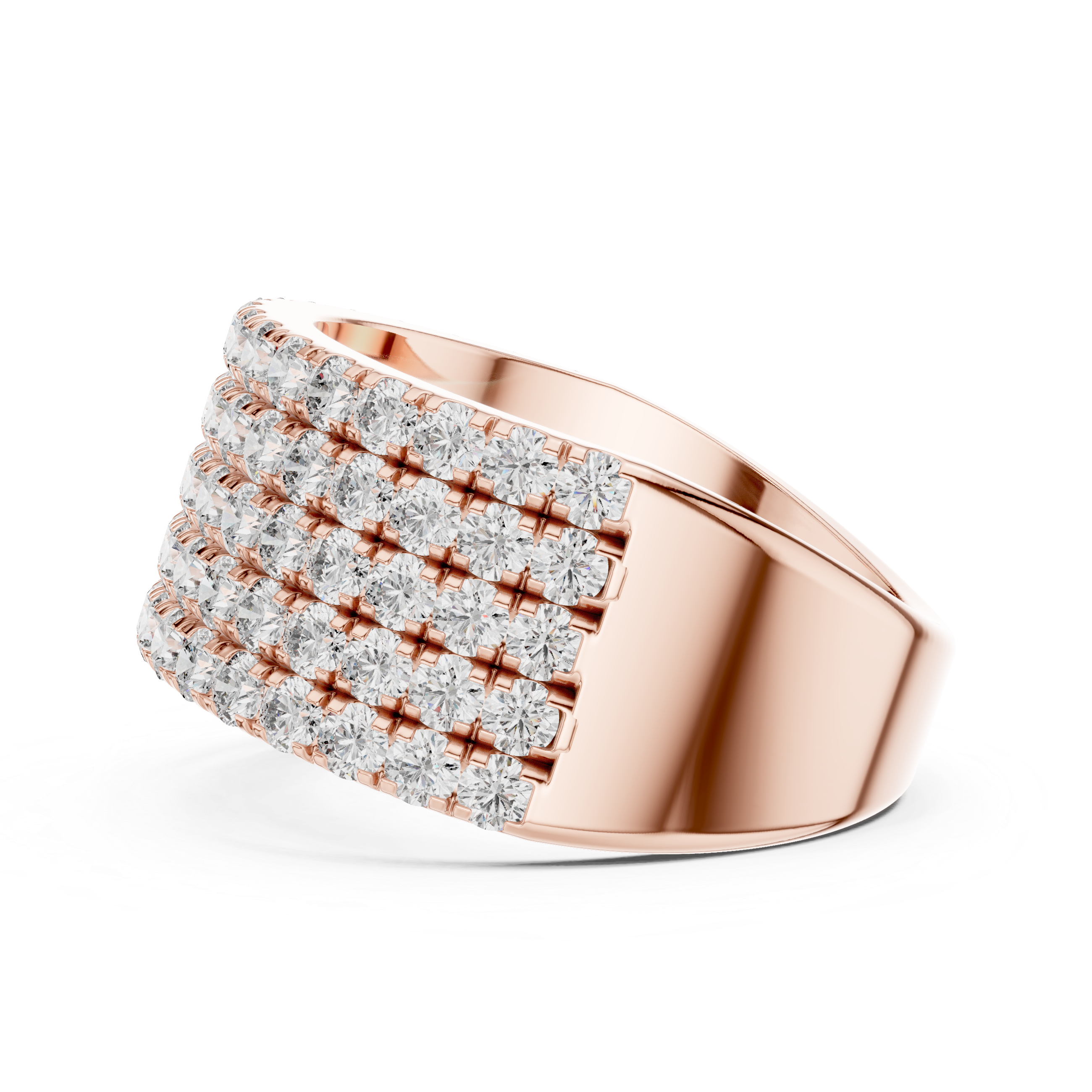 Rose Gold Multi-Row Lab-Grown Diamond Wide Band Ring | IGI Certified | Kiashaa Jewellery