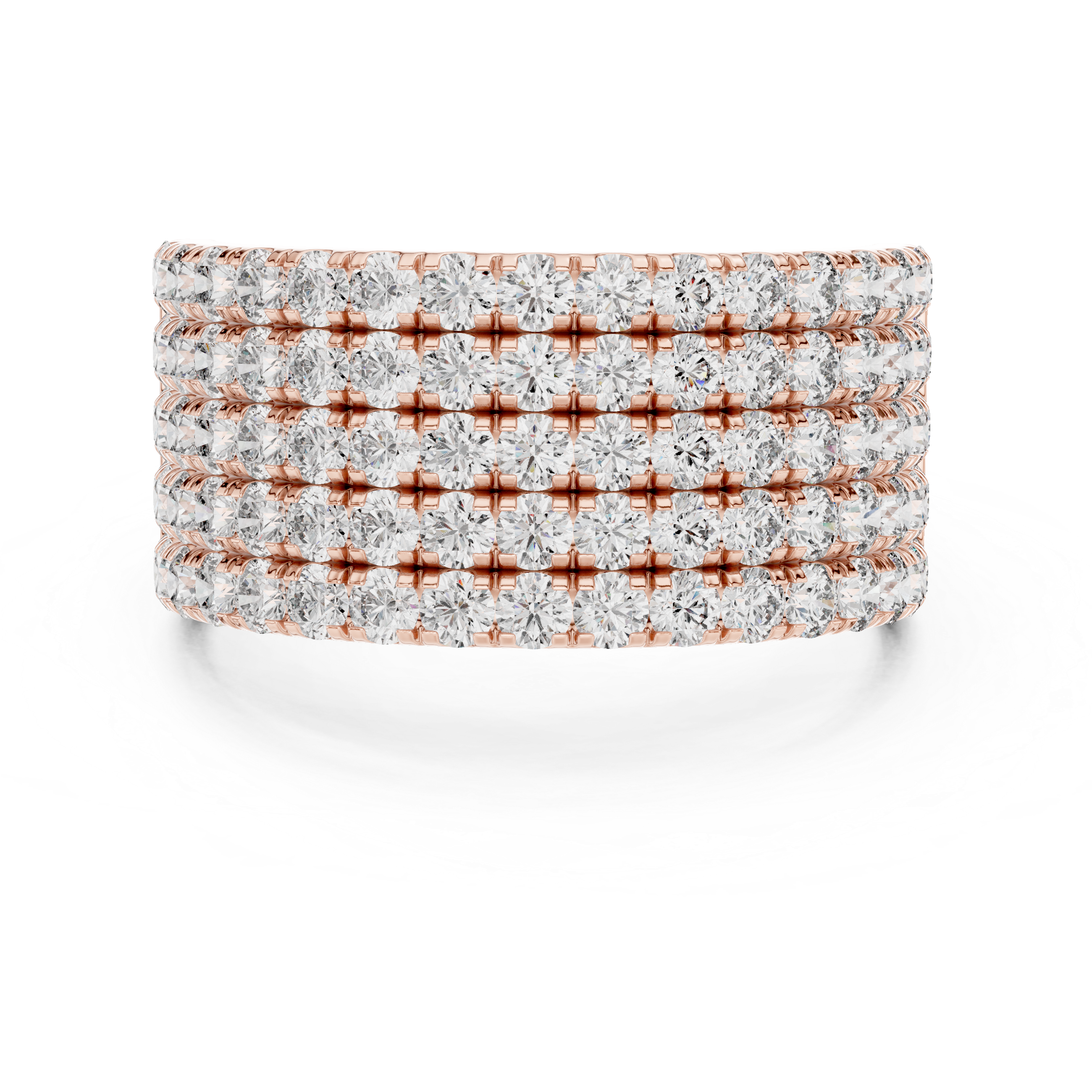Rose Gold Multi-Row Lab-Grown Diamond Wide Band Ring | IGI Certified | Kiashaa Jewellery
