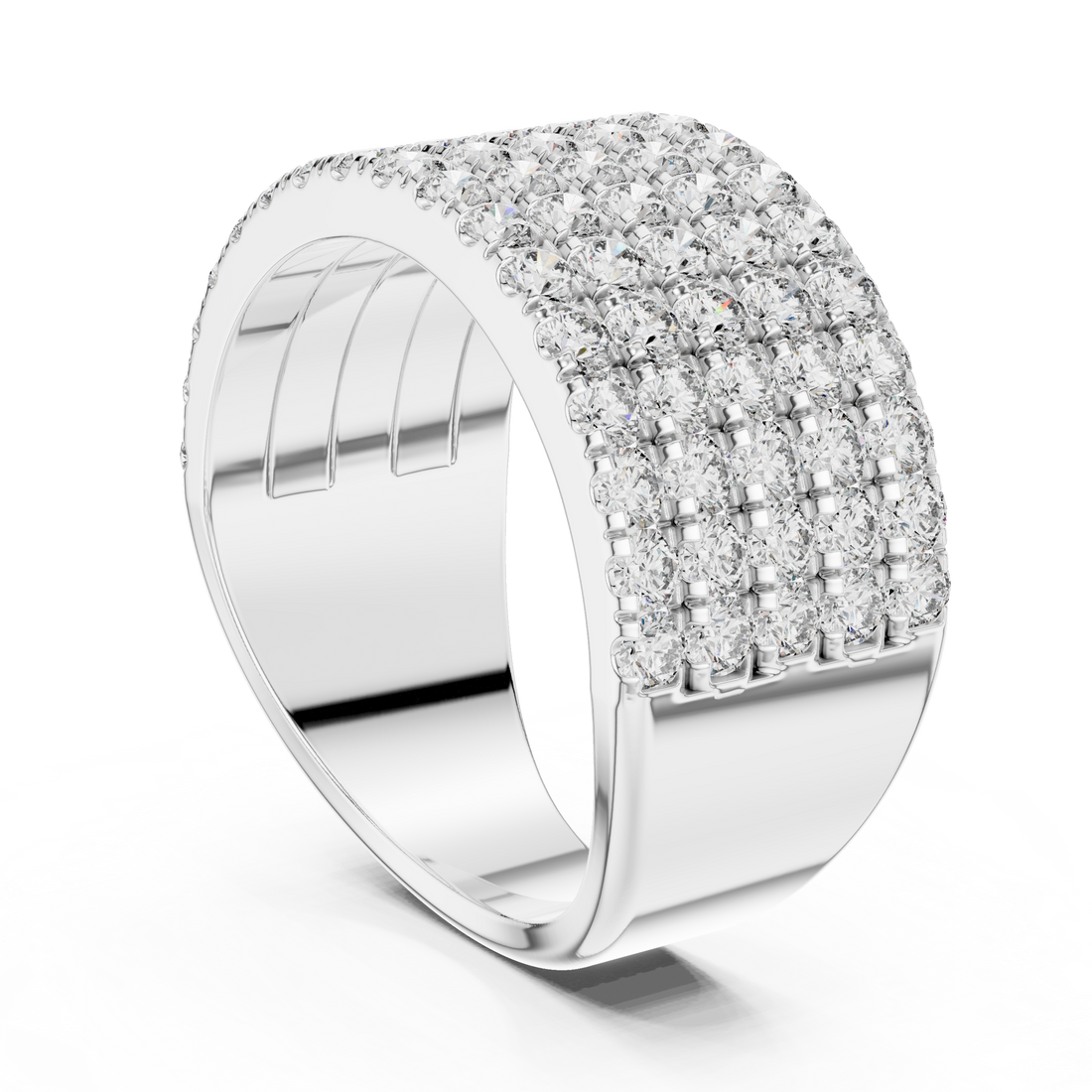 Rose Gold Multi-Row Lab-Grown Diamond Wide Band Ring | IGI Certified | Kiashaa Jewellery