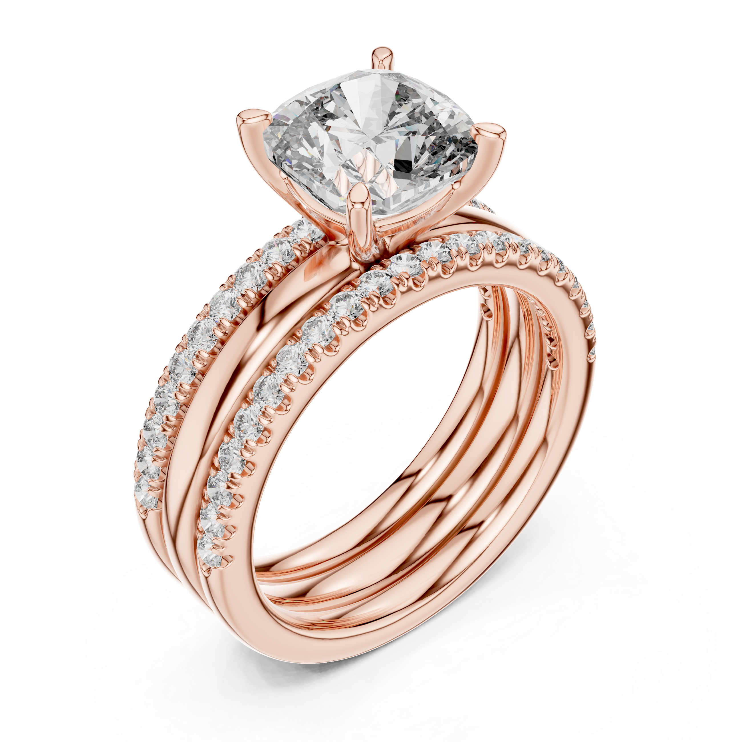 IGI Certified Lab-Grown Diamond Engagement & Wedding Ring Set | Solitaire with Pave Band | Kiashaa Jewellery