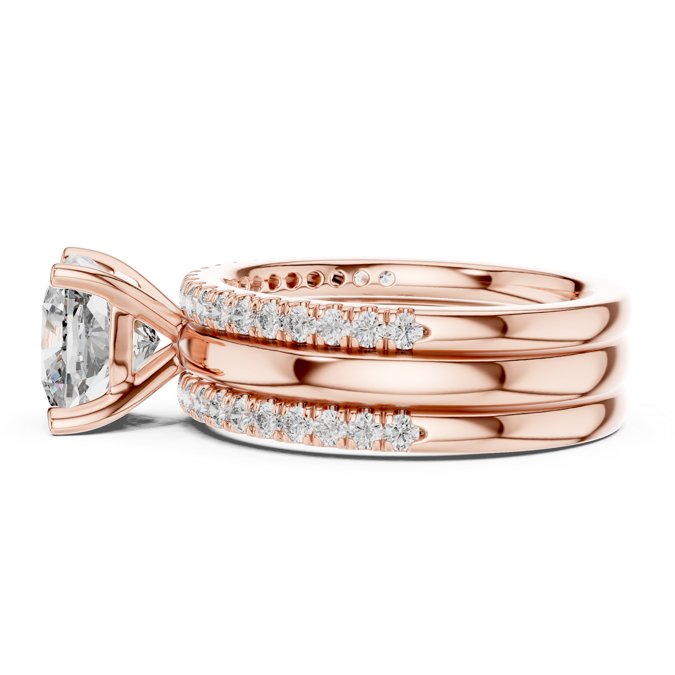 IGI Certified Lab-Grown Diamond Engagement & Wedding Ring Set | Solitaire with Pave Band | Kiashaa Jewellery