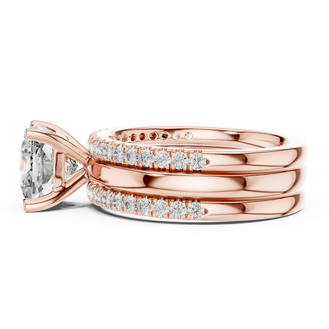 IGI Certified Lab-Grown Diamond Engagement & Wedding Ring Set | Solitaire with Pave Band | Kiashaa Jewellery