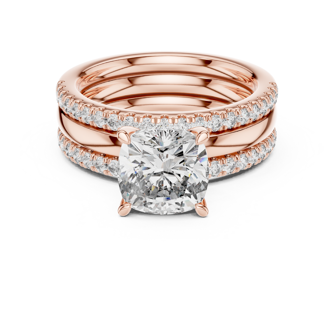 IGI Certified Lab-Grown Diamond Engagement & Wedding Ring Set | Solitaire with Pave Band | Kiashaa Jewellery