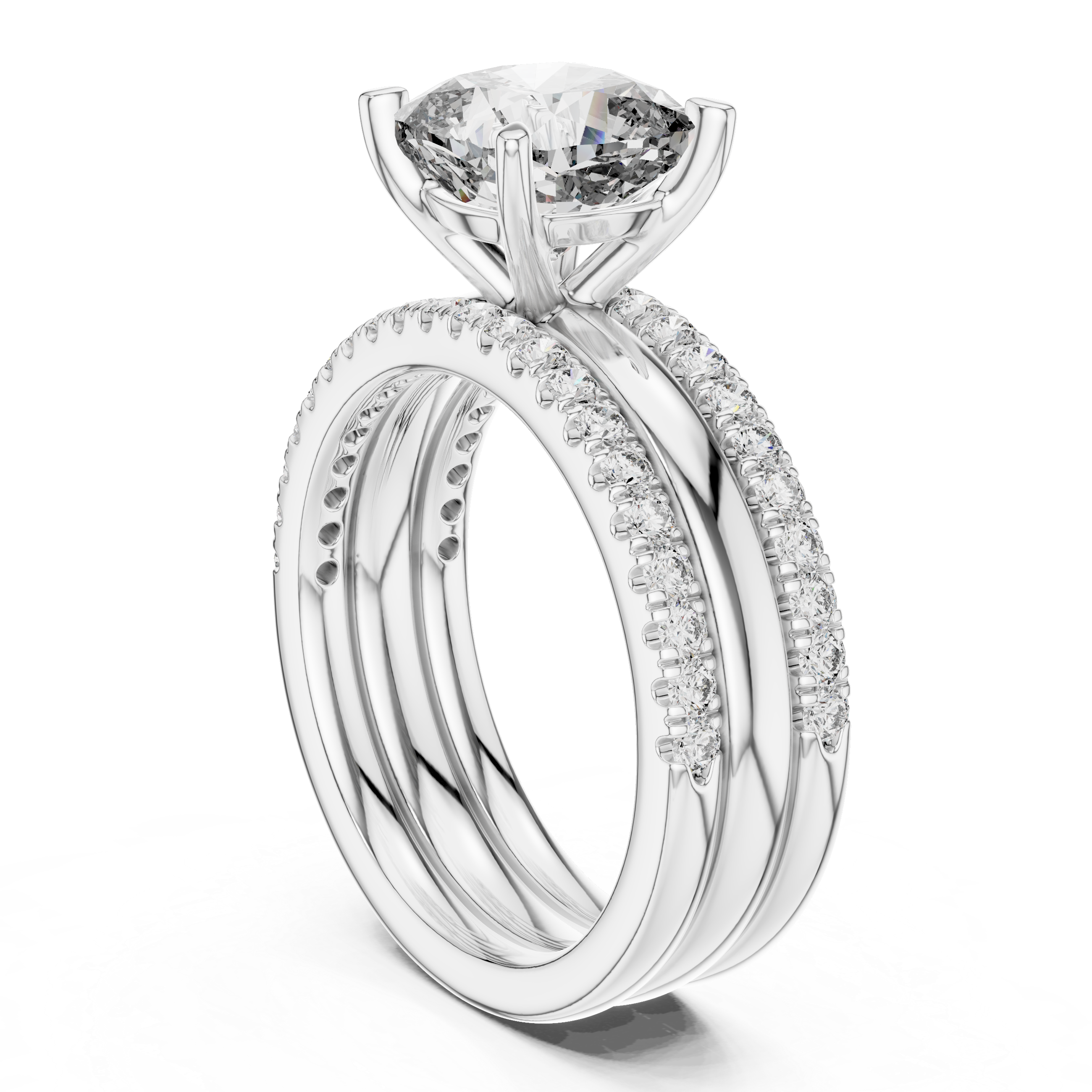 IGI Certified Lab-Grown Diamond Engagement & Wedding Ring Set | Solitaire with Pave Band | Kiashaa Jewellery