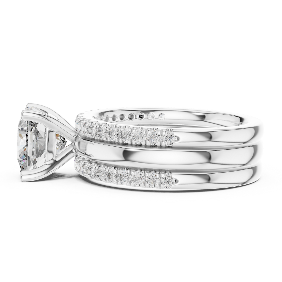 IGI Certified Lab-Grown Diamond Engagement & Wedding Ring Set | Solitaire with Pave Band | Kiashaa Jewellery
