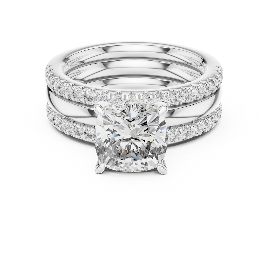 IGI Certified Lab-Grown Diamond Engagement & Wedding Ring Set | Solitaire with Pave Band | Kiashaa Jewellery