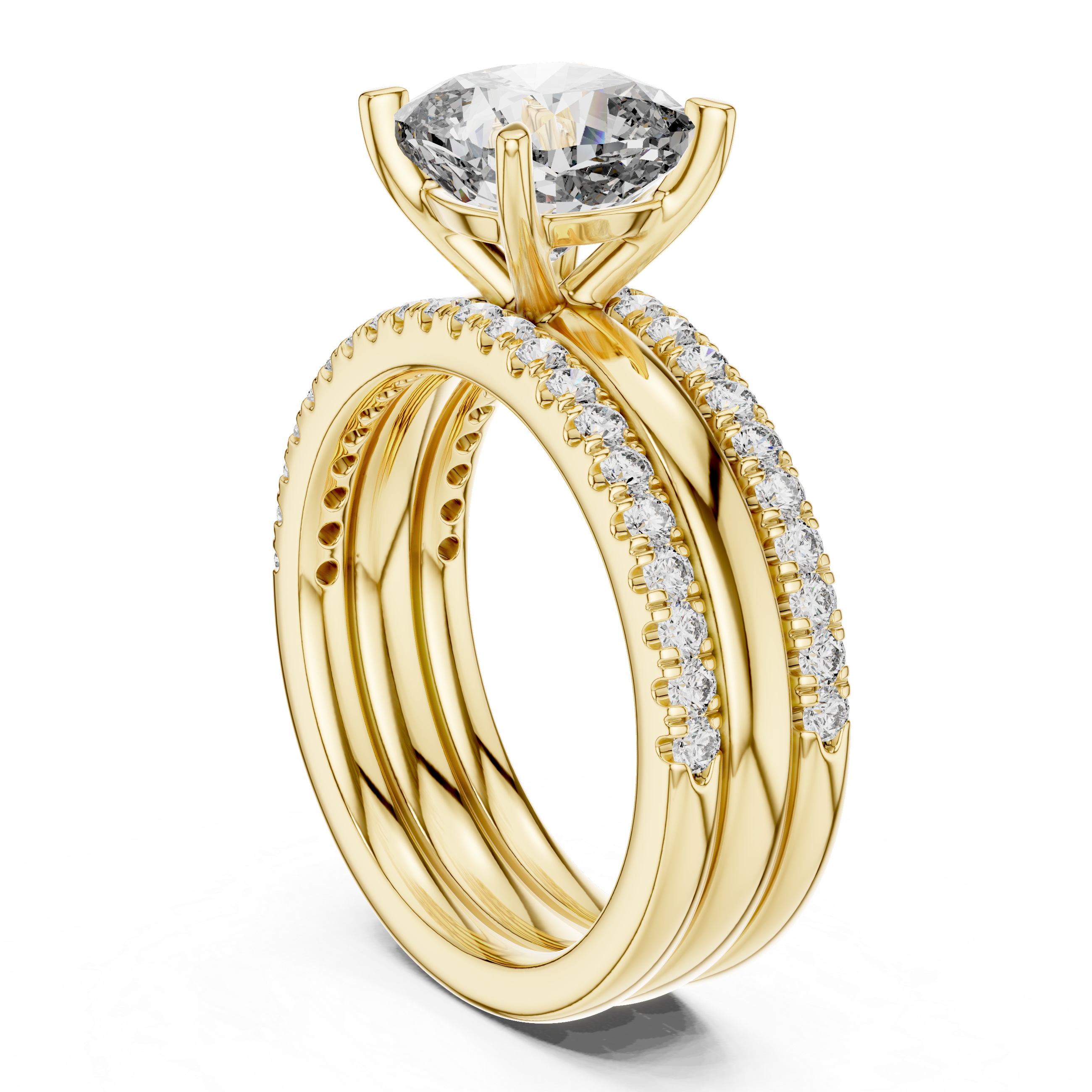 IGI Certified Lab-Grown Diamond Engagement & Wedding Ring Set | Solitaire with Pave Band | Kiashaa Jewellery