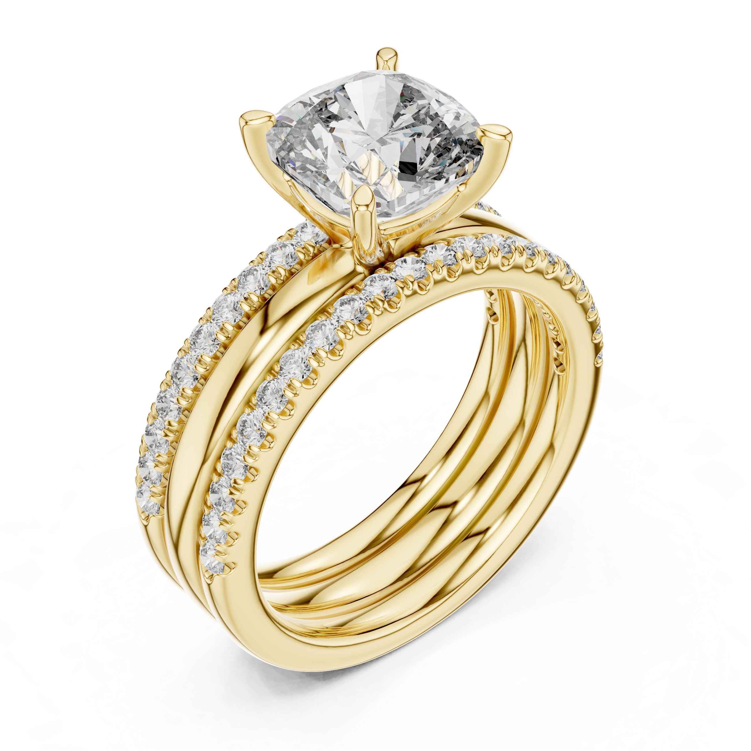 IGI Certified Lab-Grown Diamond Engagement & Wedding Ring Set | Solitaire with Pave Band | Kiashaa Jewellery