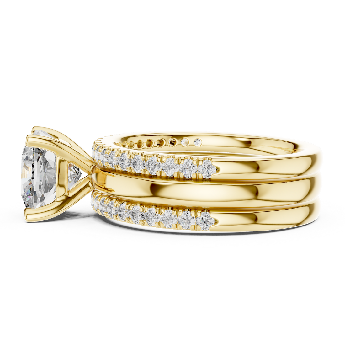IGI Certified Lab-Grown Diamond Engagement & Wedding Ring Set | Solitaire with Pave Band | Kiashaa Jewellery