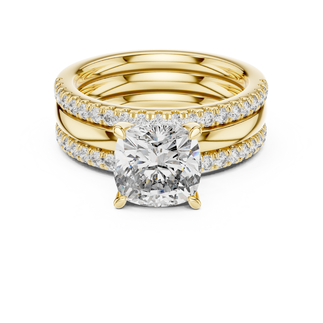 IGI Certified Lab-Grown Diamond Engagement & Wedding Ring Set | Solitaire with Pave Band | Kiashaa Jewellery