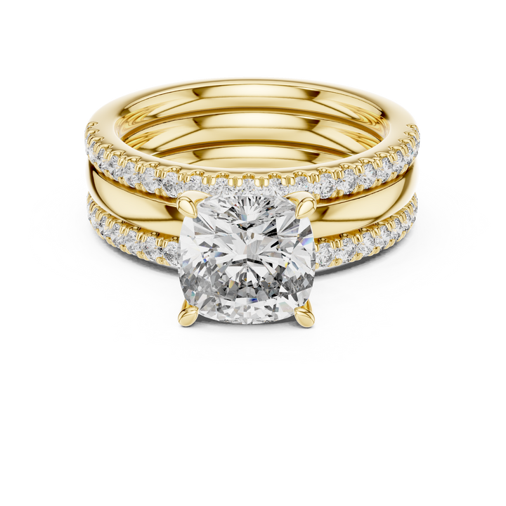 IGI Certified Lab-Grown Diamond Engagement & Wedding Ring Set | Solitaire with Pave Band | Kiashaa Jewellery