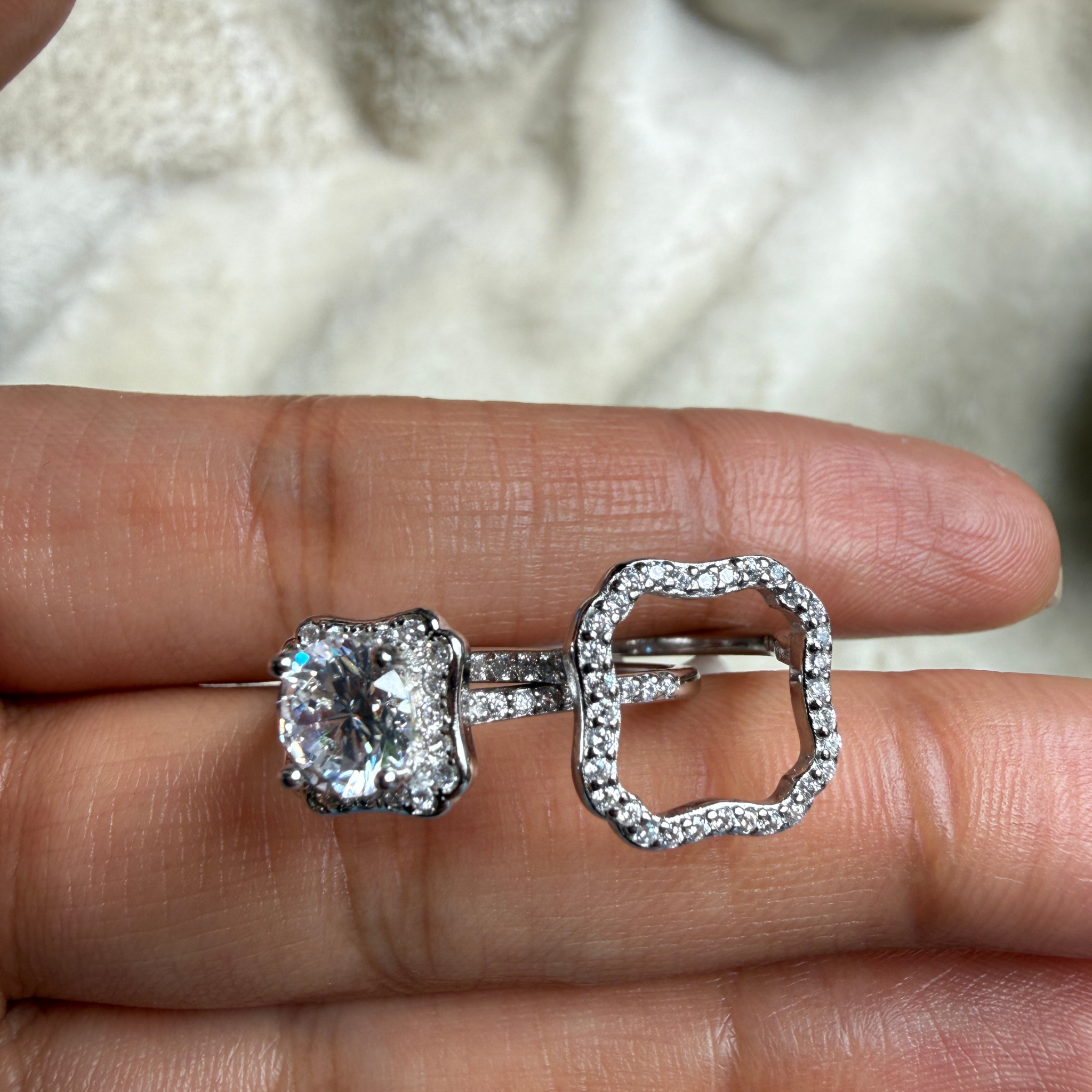 Round halo lab-grown diamond engagement ring in white gold by Kiashaa Jewellery.