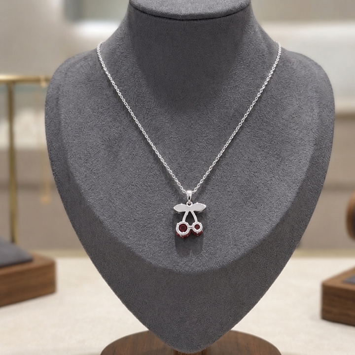 Kiashaa Jewellery handcrafted green diamond and red gemstone necklace available in 14K and 18K gold.