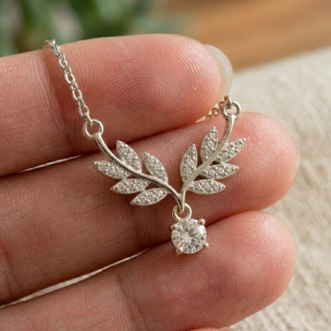 Eternal Laurel 0.27 CTW Diamond Leaf Necklace in 9K, 14K & 18K Gold