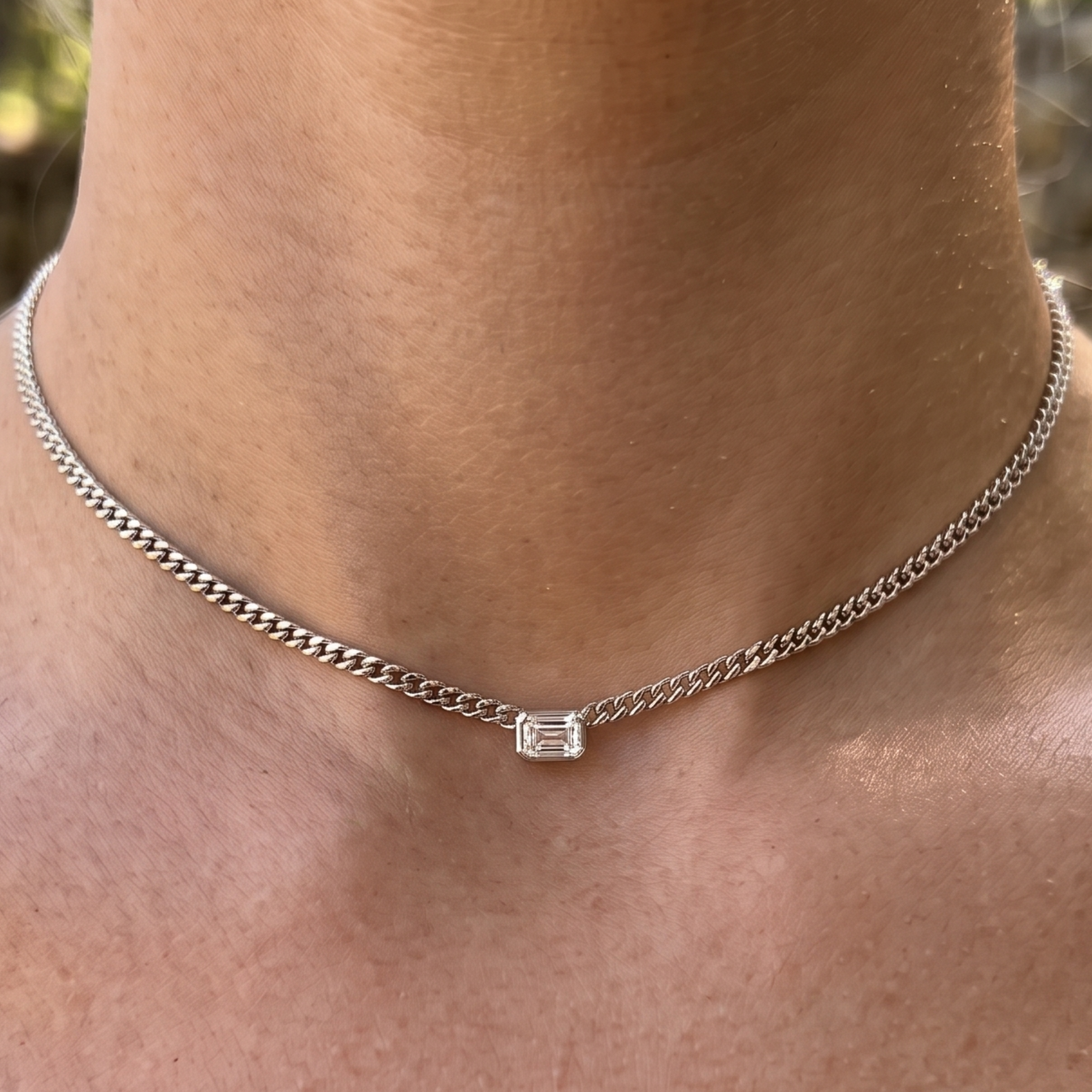 Kiashaa Jewellery 1.73 CT emerald-cut diamond Cuban chain necklace in polished yellow gold.