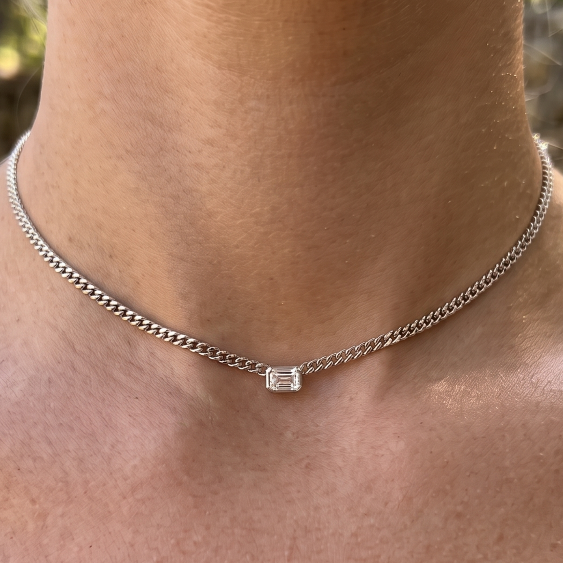 Kiashaa Jewellery 1.73 CT emerald-cut diamond Cuban chain necklace in polished yellow gold.