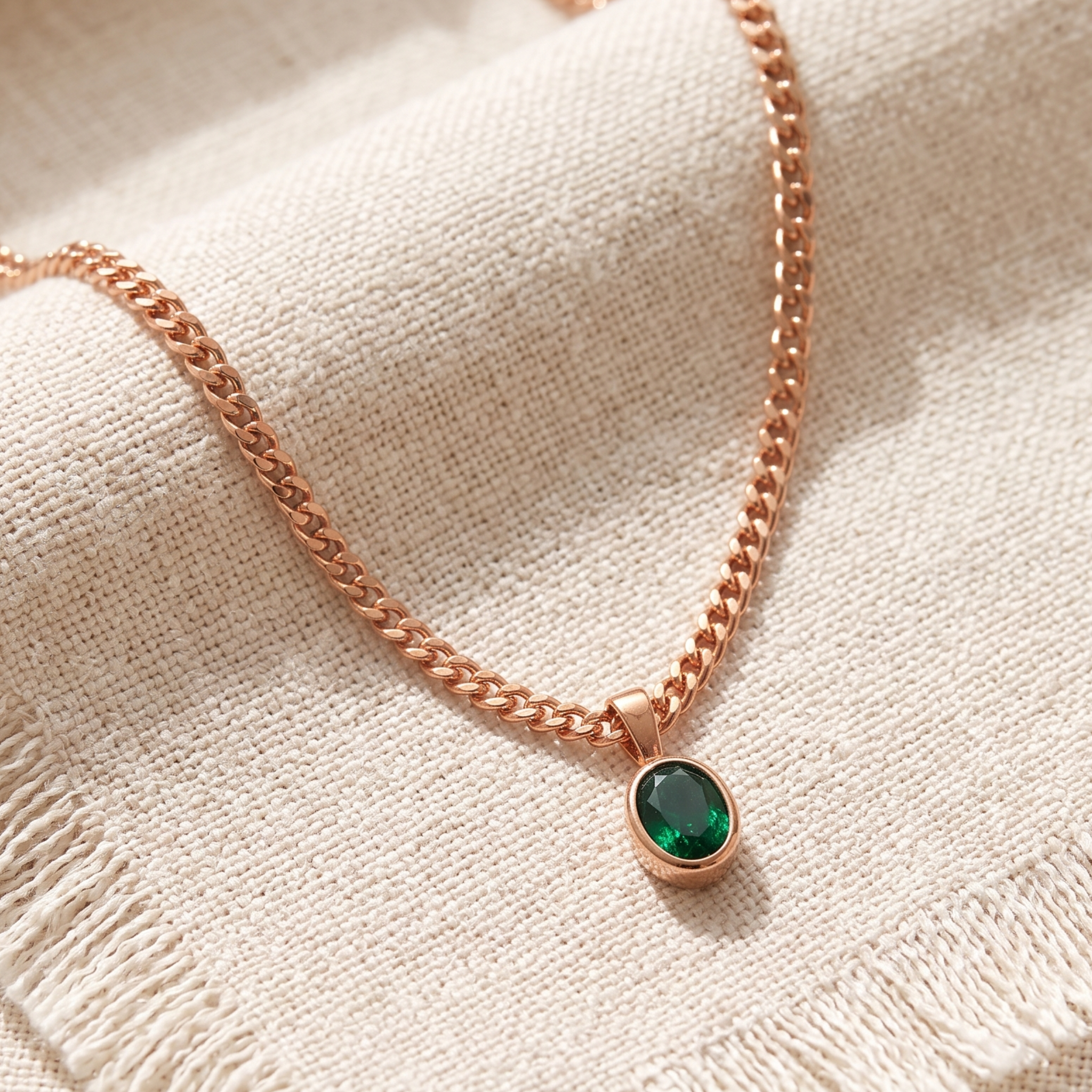 1.98 CT green oval gemstone pendant necklace with polished yellow gold Cuban chain.