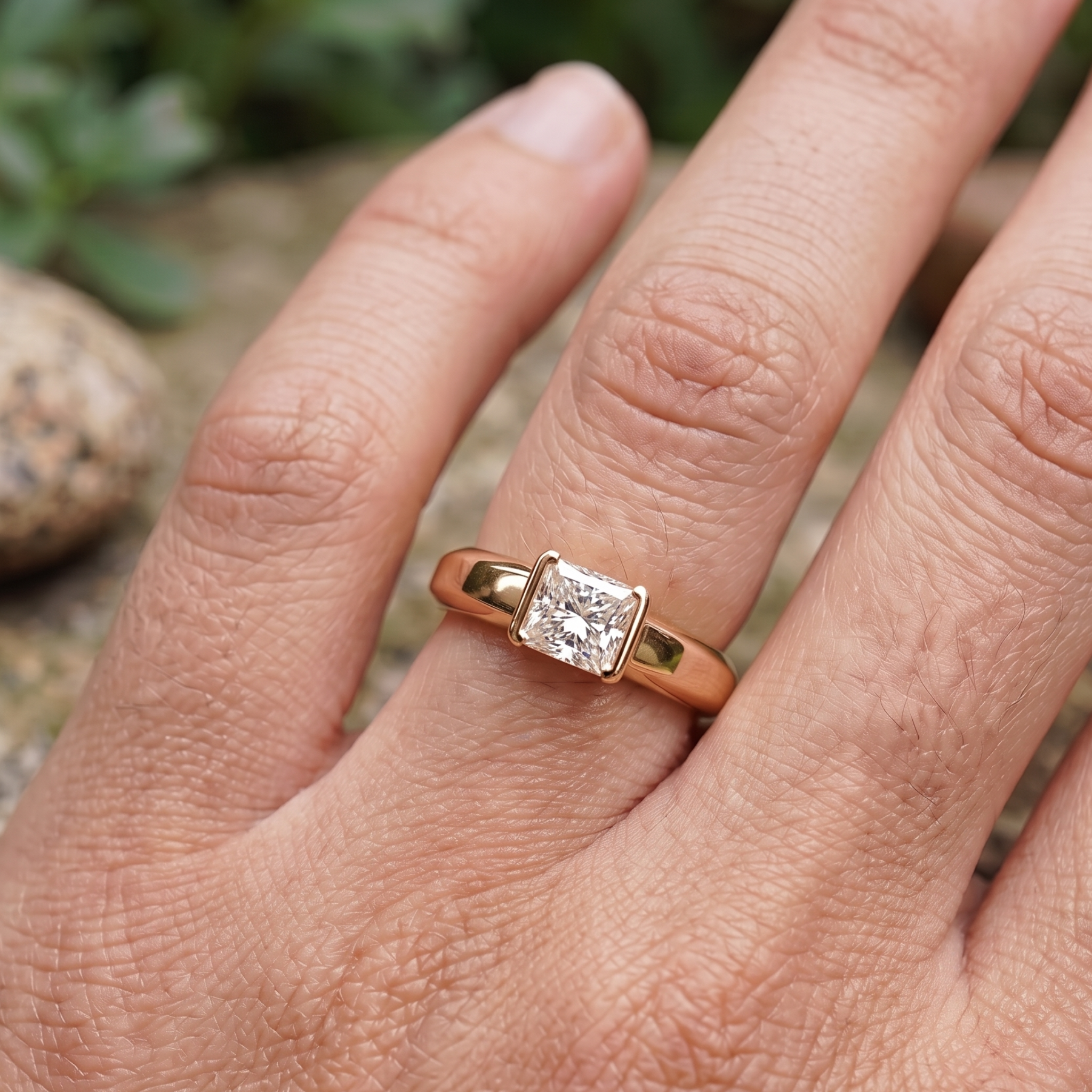 Kiashaa Jewellery 1.93 CT princess-cut solitaire ring in polished yellow gold.