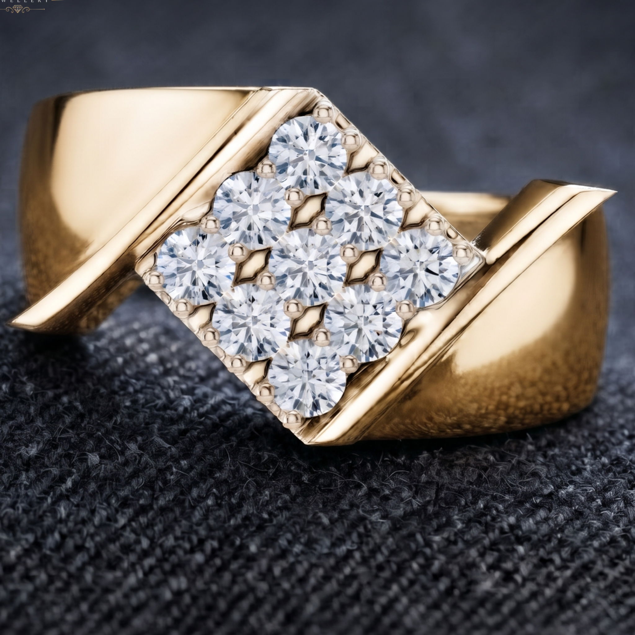 Diamond engagement ring with sophisticated center-stone styling on a neutral backdrop by Kiashaa Jewellery