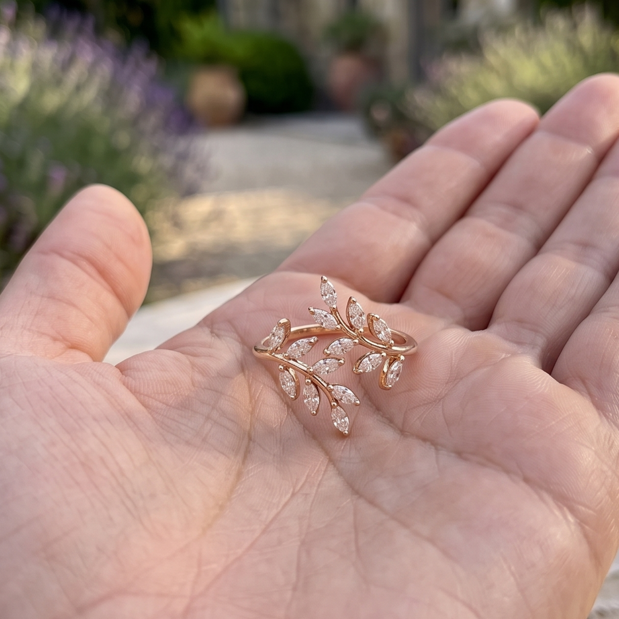 Kiashaa Jewellery 1.12 CTW marquise diamond leaf ring in polished yellow gold.