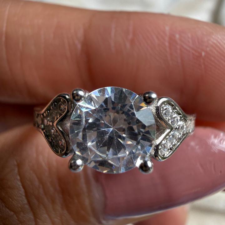 Round lab-grown diamond heart solitaire ring in white gold by Kiashaa Jewellery.