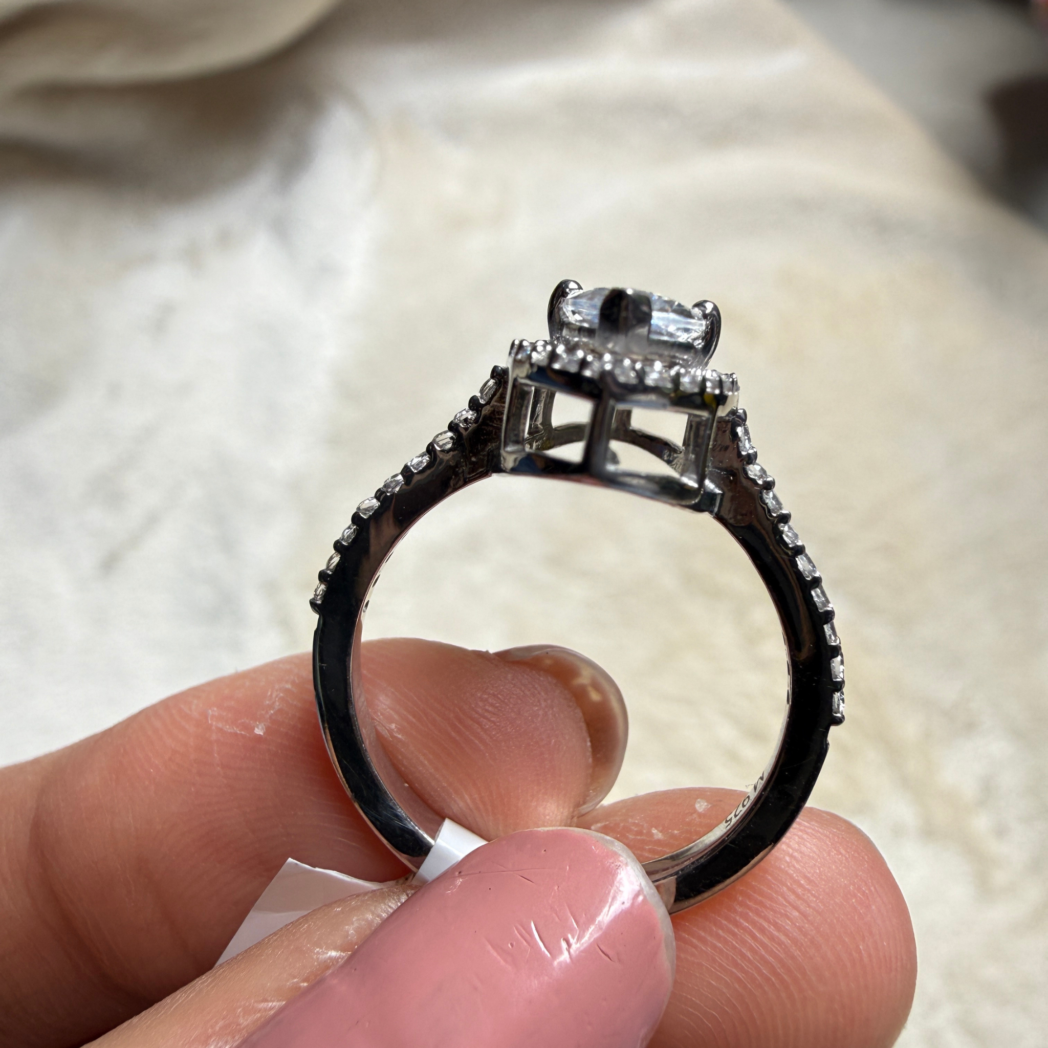 Marquise halo lab-grown diamond engagement ring in white gold by Kiashaa Jewellery.