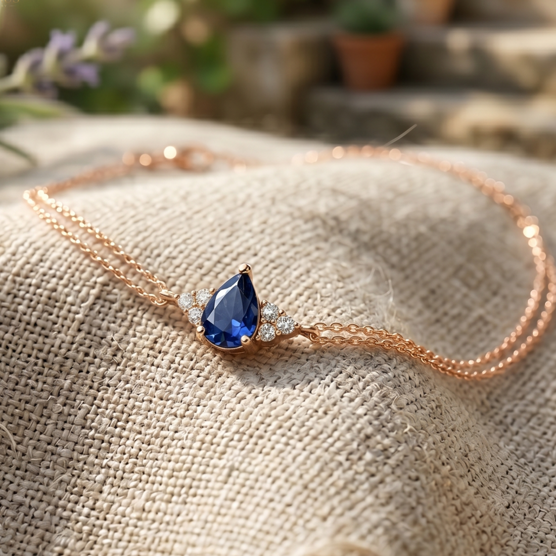Azure Tear 1.25 CT Pear Blue Gemstone Diamond Bracelet