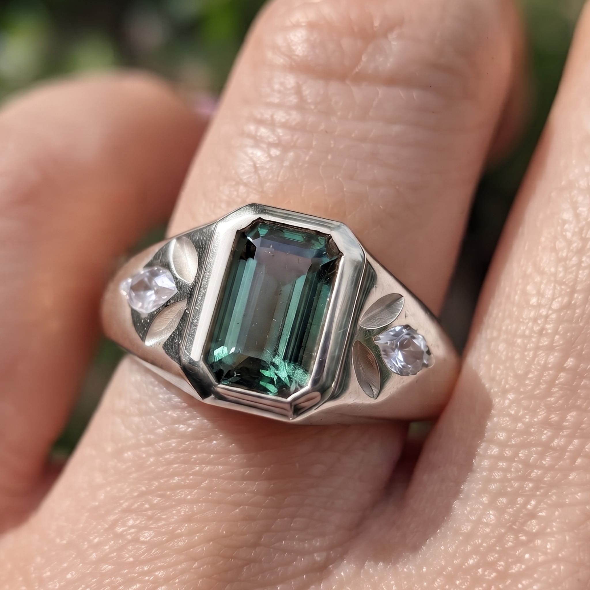Verdant Signet 1.39 CTW Emerald & Side Diamond Ring in 9K, 14K & 18K Gold