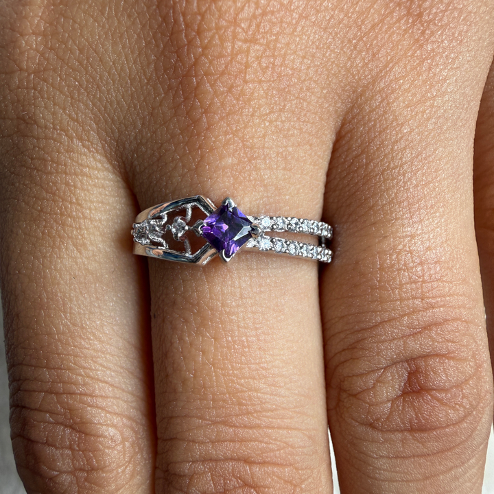 Blue princess-cut gemstone and lab-grown diamond ring by Kiashaa Jewellery.