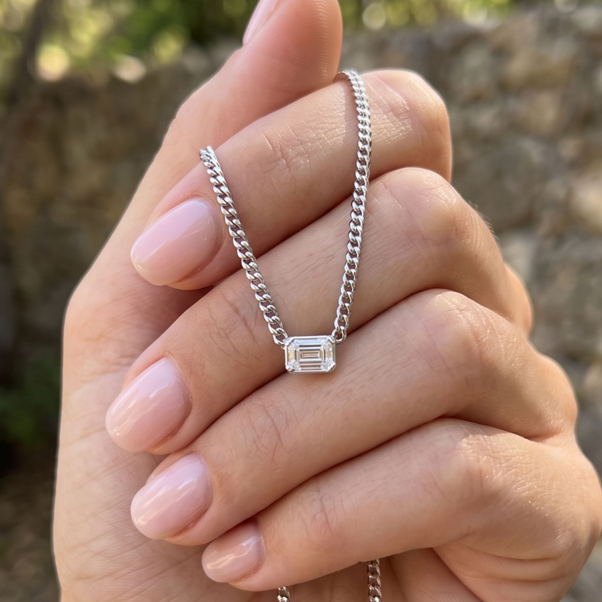 Kiashaa Jewellery 1.73 CT emerald-cut diamond Cuban chain necklace in polished yellow gold.