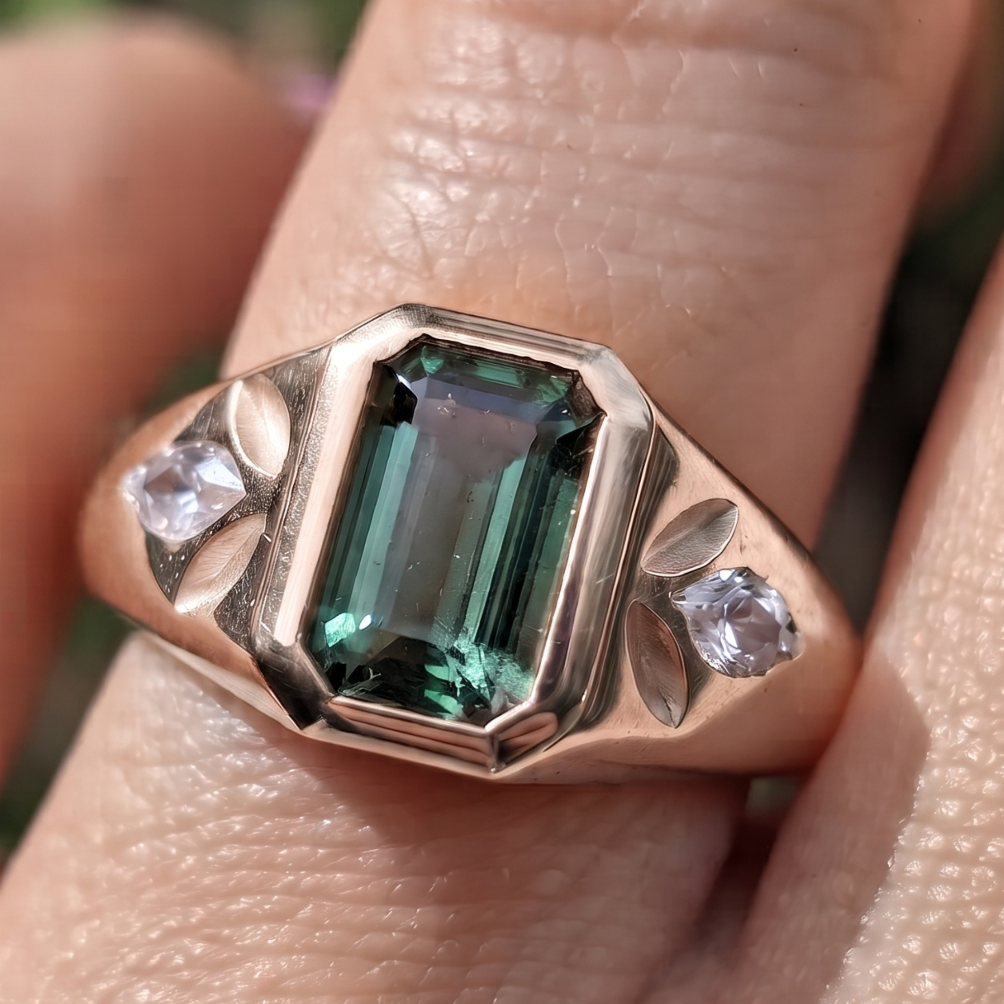 Verdant Signet 1.39 CTW Emerald & Side Diamond Ring in 9K, 14K & 18K Gold