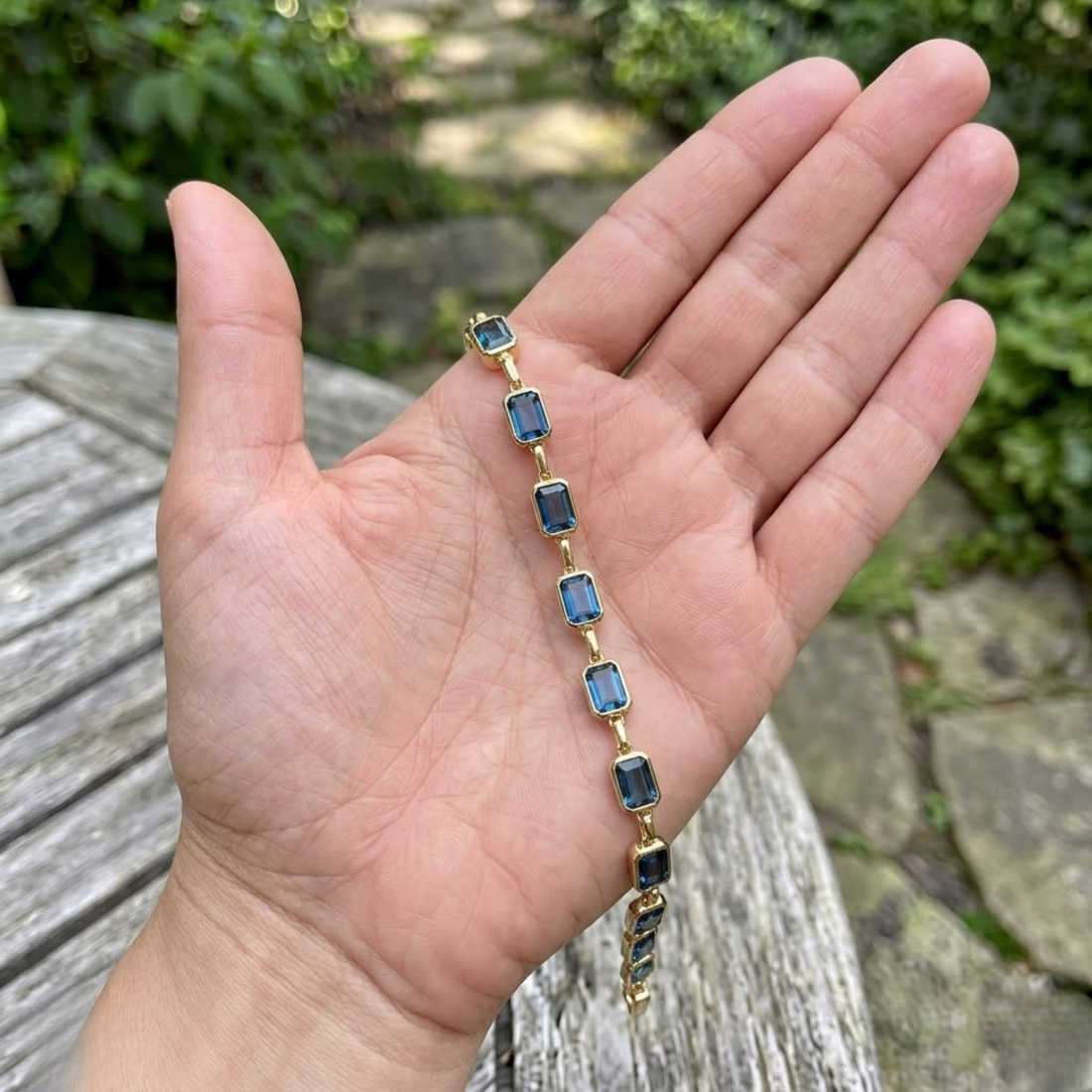 Classic gemstone tennis bracelet available in white, yellow, and rose gold.