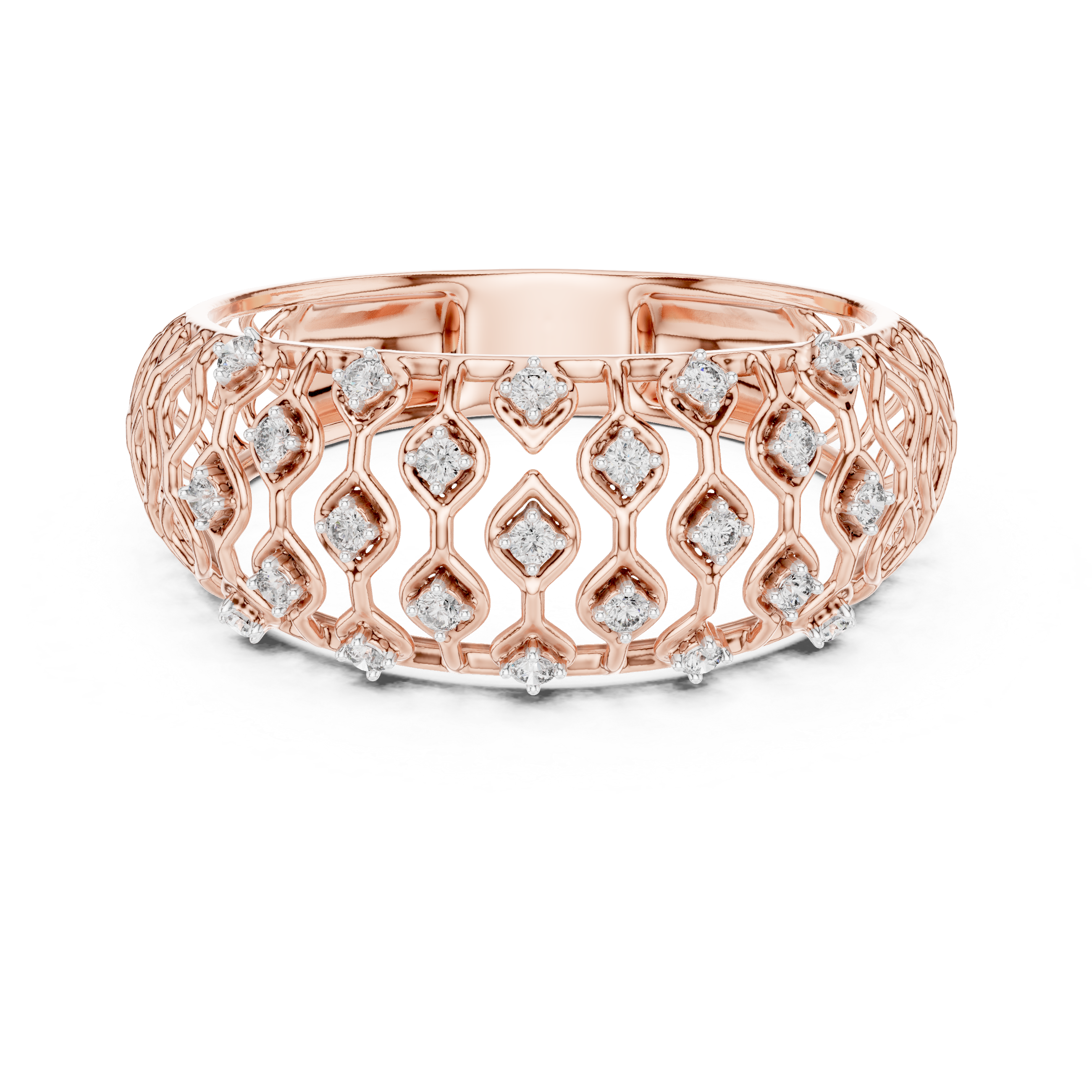 IGI Certified Lab-Grown Diamond Lattice Design Ring in Rose Gold | Kiashaa Jewellery