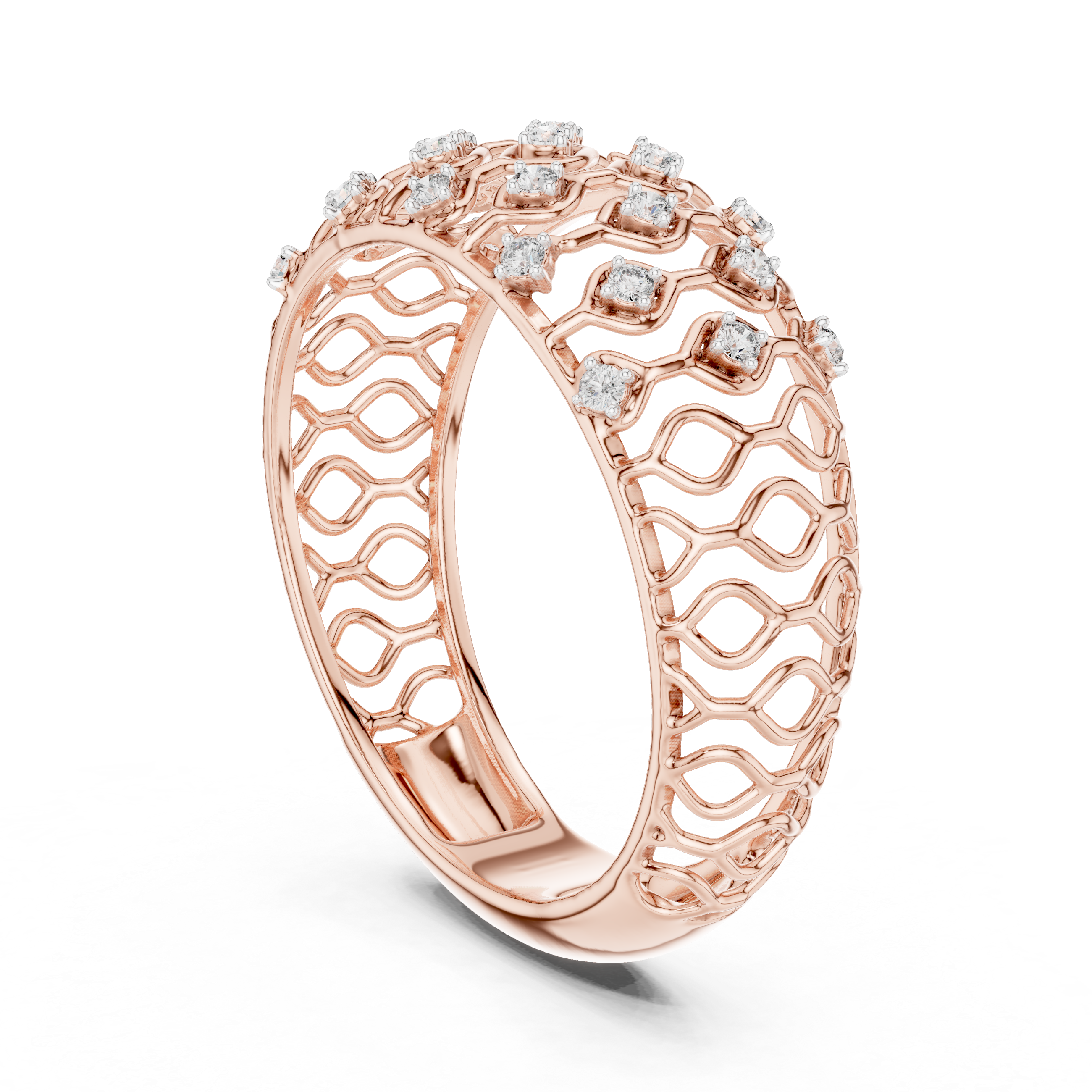 IGI Certified Lab-Grown Diamond Lattice Design Ring in Rose Gold | Kiashaa Jewellery