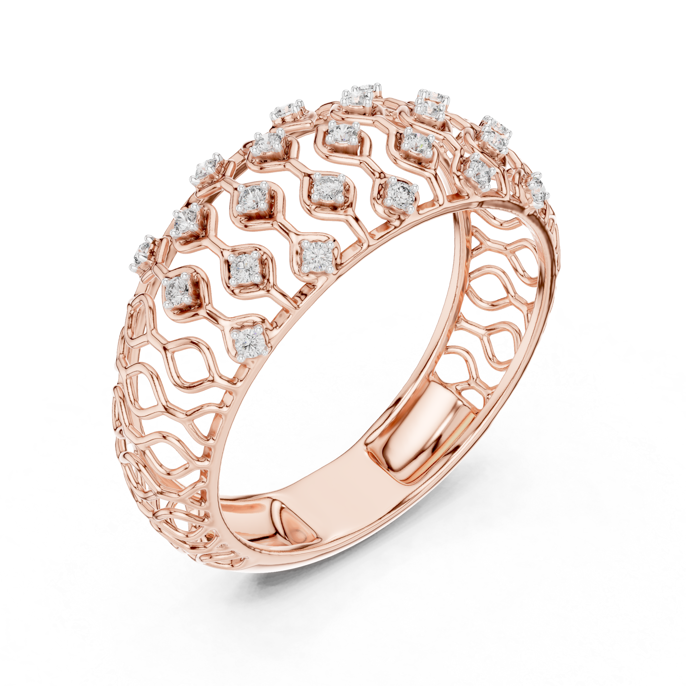 IGI Certified Lab-Grown Diamond Lattice Design Ring in Rose Gold | Kiashaa Jewellery