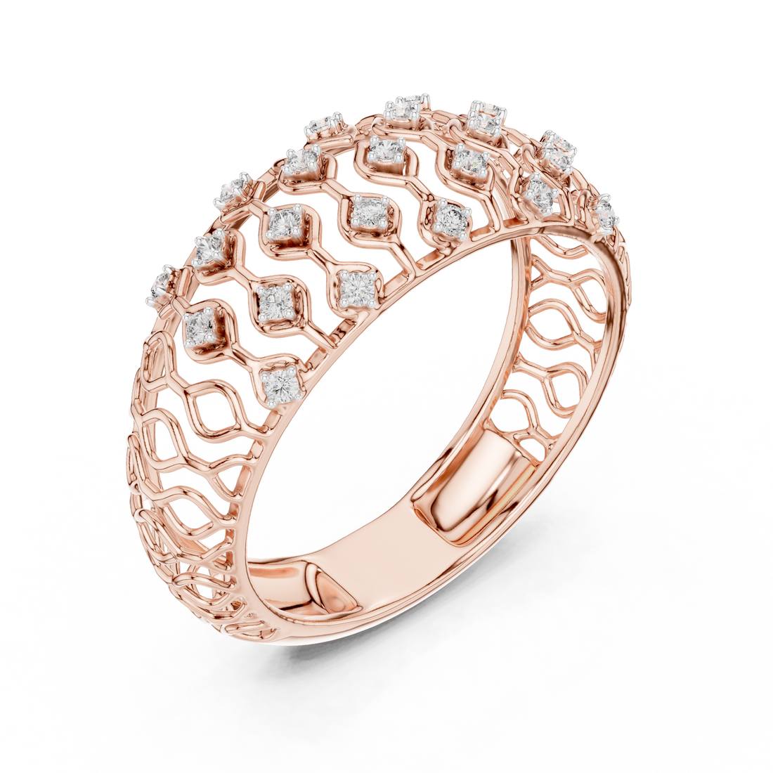 IGI Certified Lab-Grown Diamond Lattice Design Ring in Rose Gold | Kiashaa Jewellery