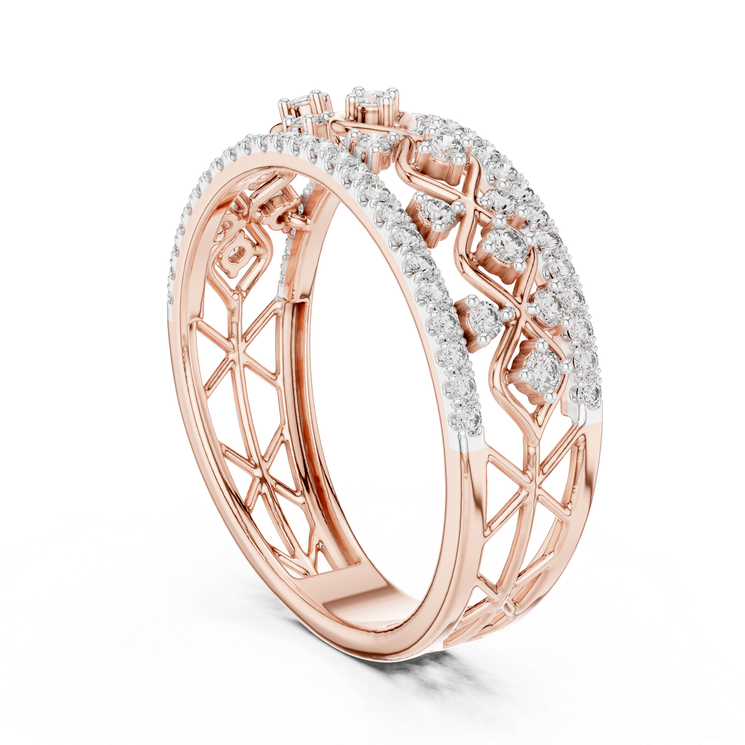 IGI Certified Lab-Grown Diamond Rose Gold Lattice Ring | Kiashaa Jewellery