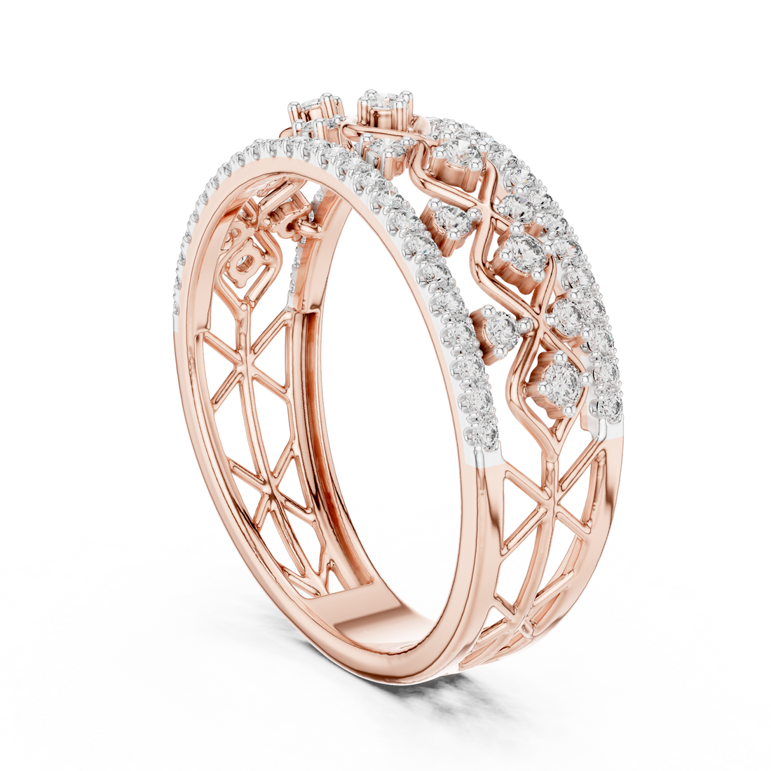 IGI Certified Lab-Grown Diamond Rose Gold Lattice Ring | Kiashaa Jewellery