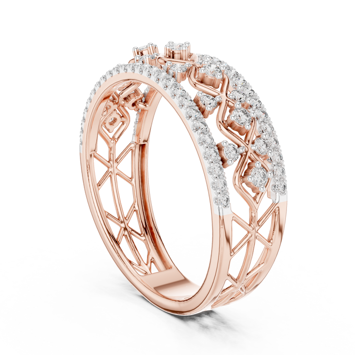 IGI Certified Lab-Grown Diamond Rose Gold Lattice Ring | Kiashaa Jewellery