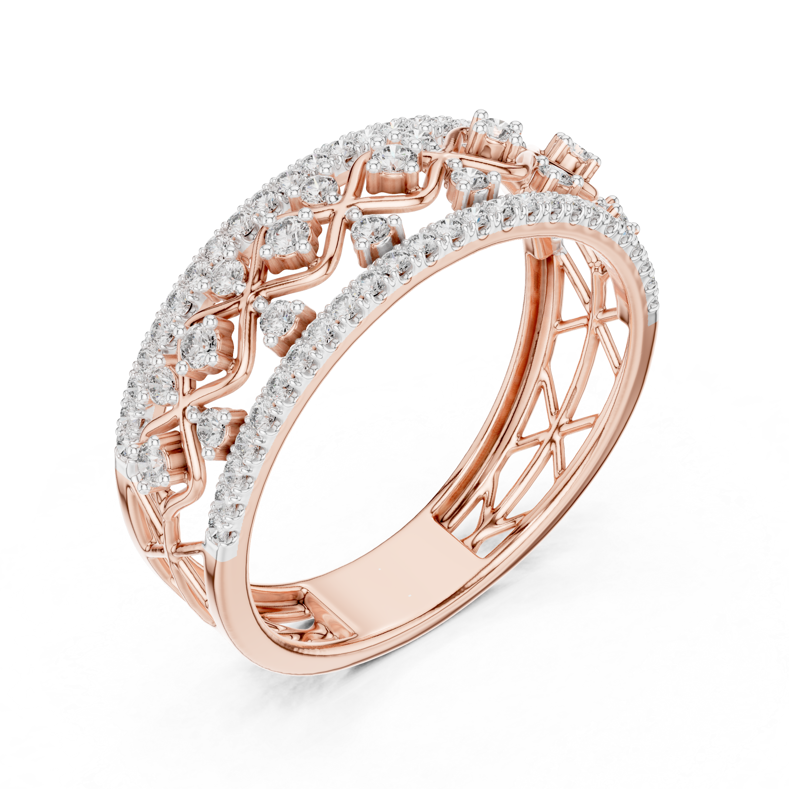 IGI Certified Lab-Grown Diamond Rose Gold Lattice Ring | Kiashaa Jewellery