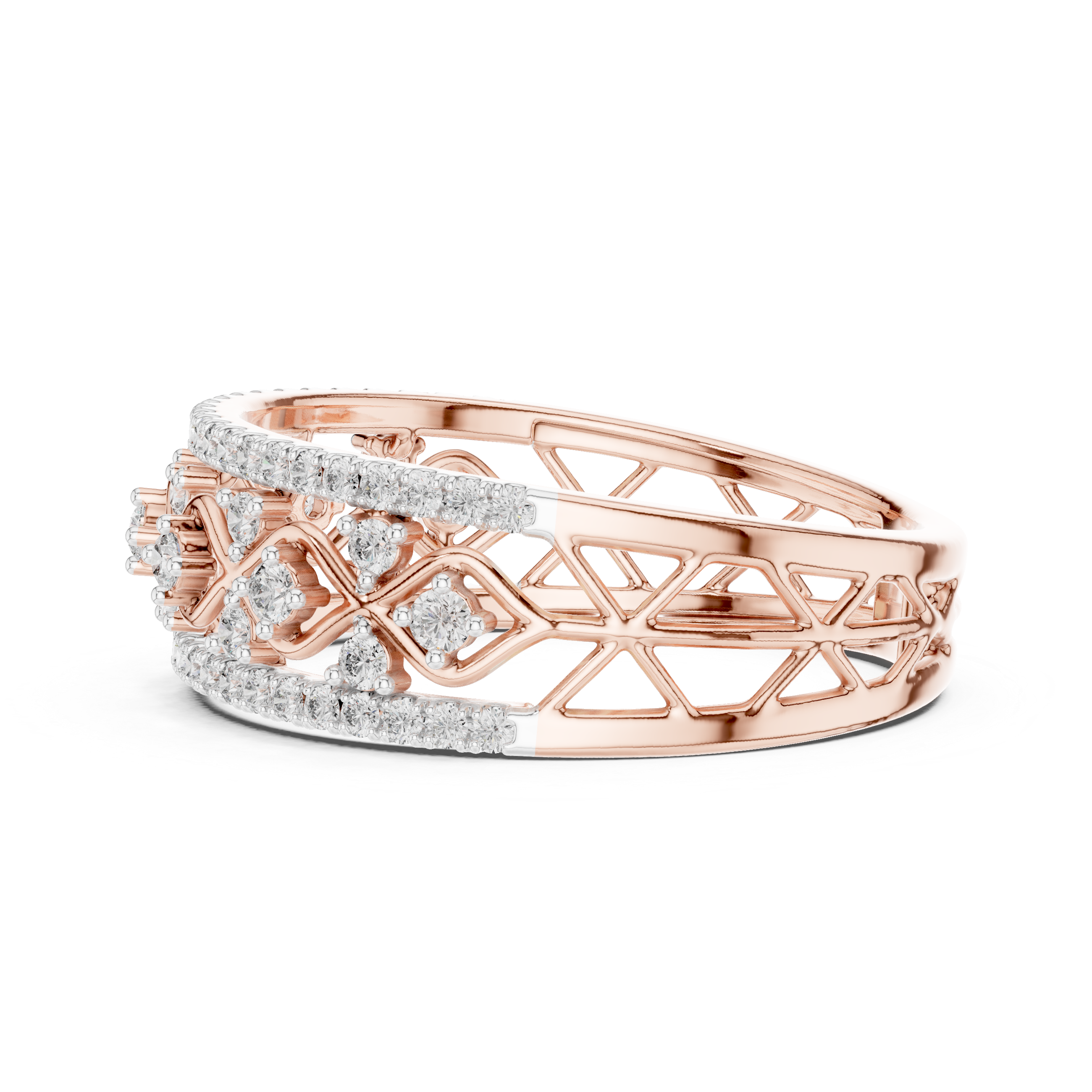 IGI Certified Lab-Grown Diamond Rose Gold Lattice Ring | Kiashaa Jewellery